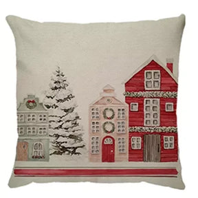 Capa de Almofada Natalina Decoração de Natal Festa Enfeite Papai Noel Renas Boneco de Neve Linho Estampado 43x43cm