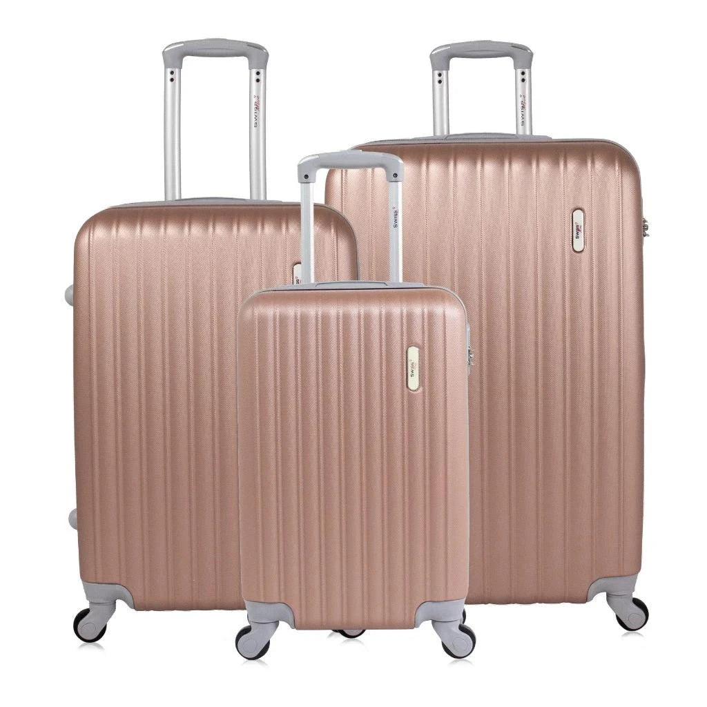 Kit mala de viagem ABS pequena 10kg, média e grande 4 rodas 360º Londres Swiss Move