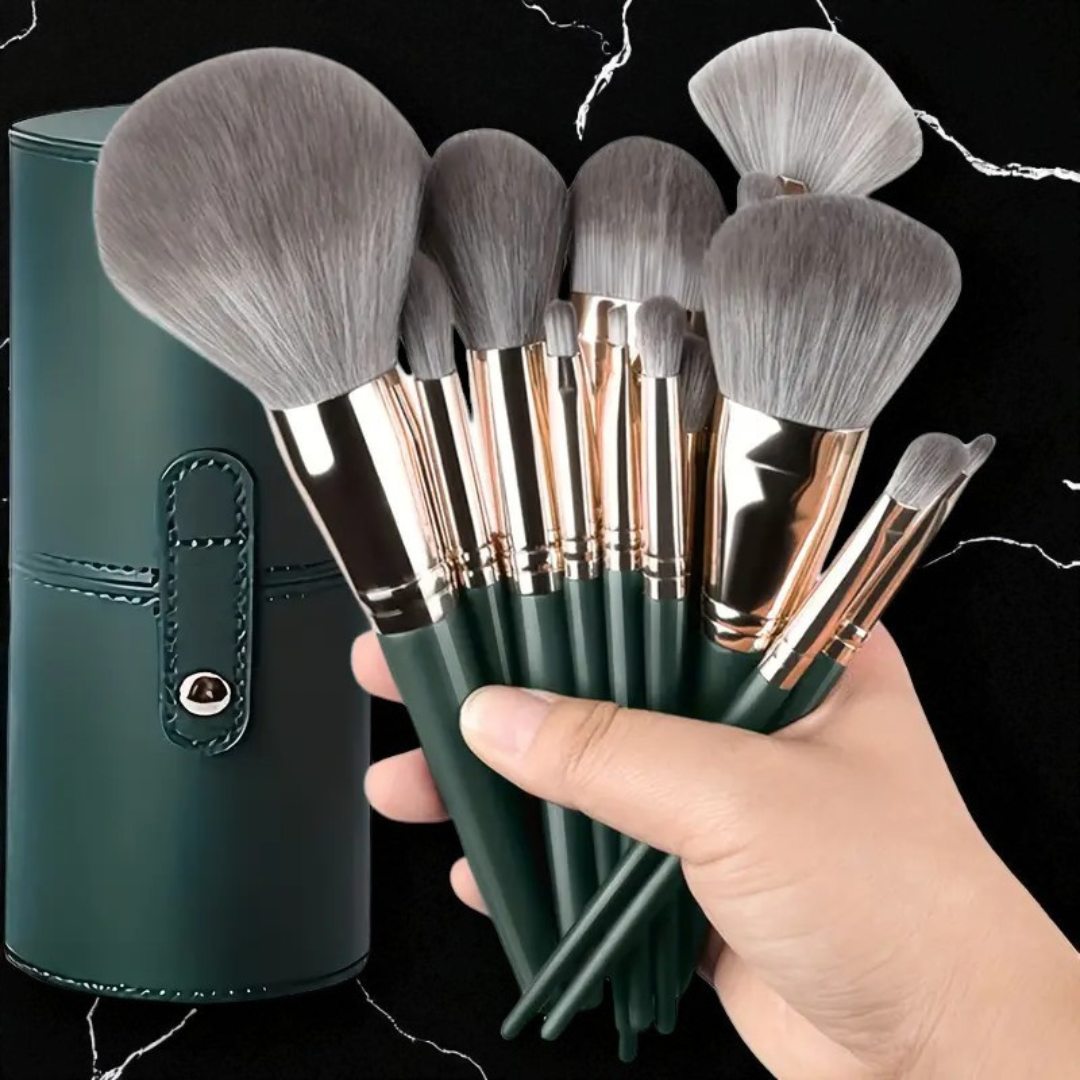 Kit de 14 Pincéis Verde Musgo + Necessaire