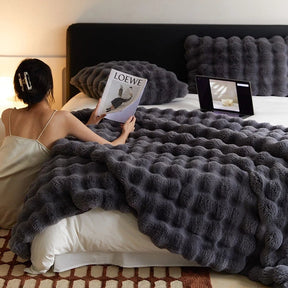 Cobertor De Pele De Luxo Com Inverno Espesso E Aconchegante Coelho Lança Sofá Cobertura De Cama Colcha