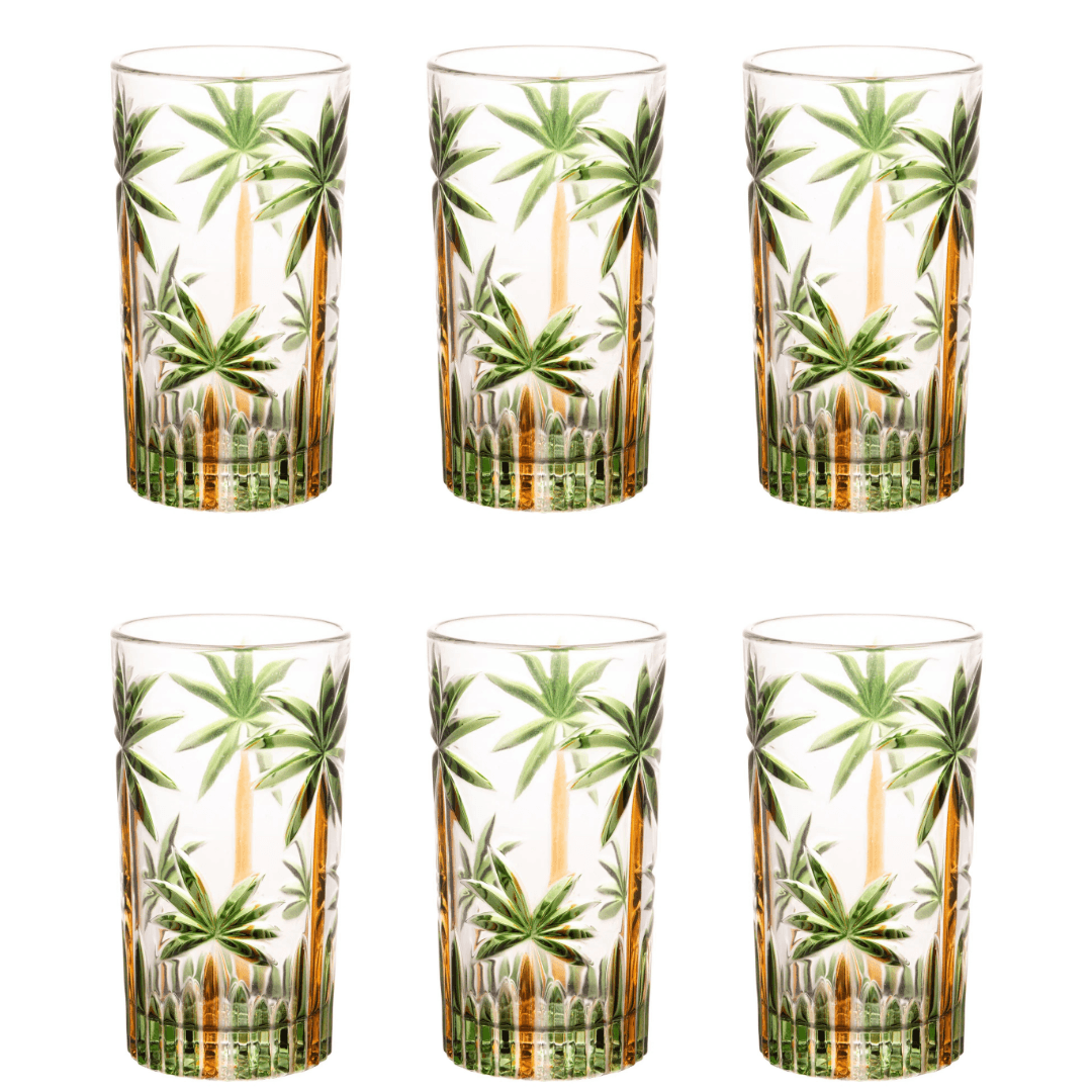 Jogo 6 Copos Altos em Cristal Palm Tree 360ml