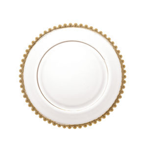 Prato Sobremesa Cristal com Borda Bolinha Dourada Pearl - 20 cm