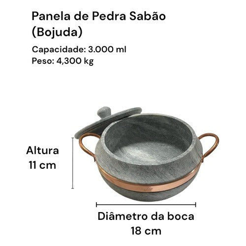 Conjunto de Panelas em Pedra Sabão Tampa de Vidro - 1,5; 3; 3,6 lts