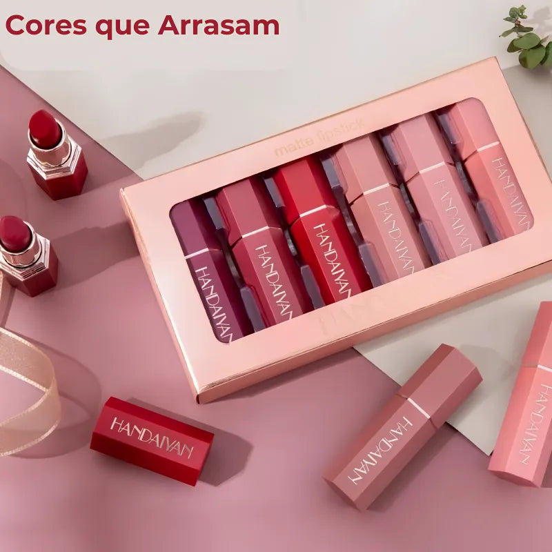 Kit de Batons Matte 6 Cores – Longa Duração e Hidratante