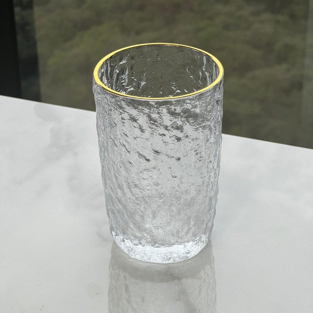 Copo Alto Petra Martelado em Cristal com Fio de Ouro 430ml