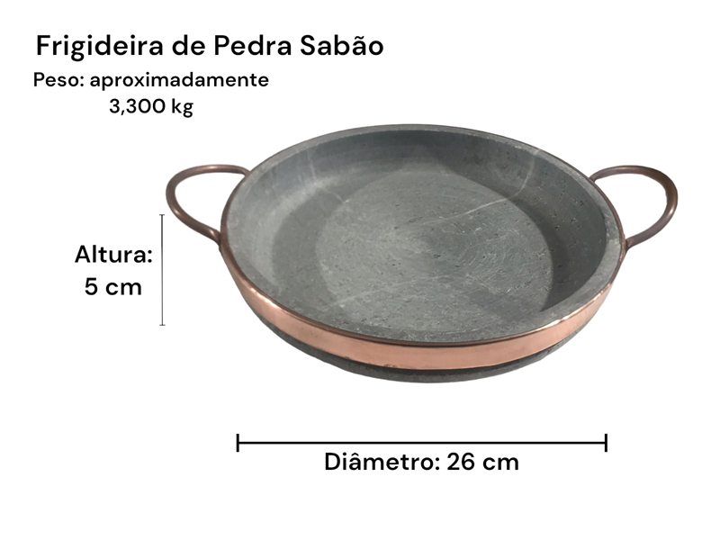 Frigideira De Pedra Sabão 20 Cm Com Tampa De Vidro