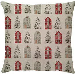 Capa de Almofada Natalina Decoração de Natal Festa Enfeite Papai Noel Renas Boneco de Neve Linho Estampado 43x43cm