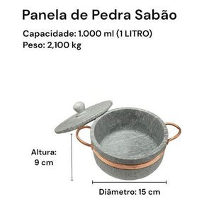 Jogo de Panelas Pedra Sabão 04 peças - 500ml +1L +1,5L +3L